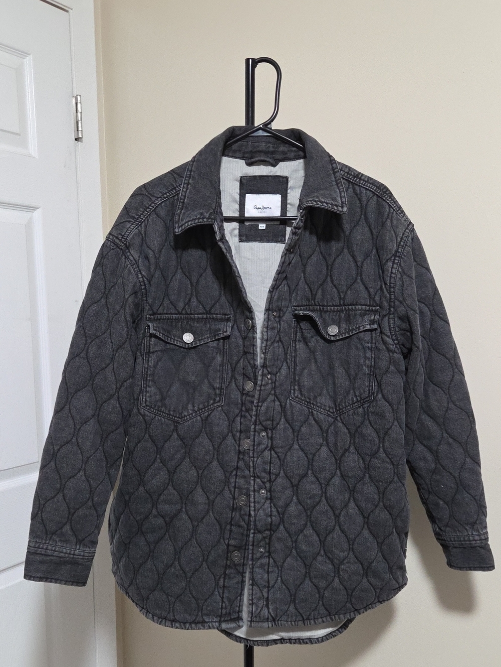 Pepe Jeans 100% Cotton Quilted Shacket in Charcoal